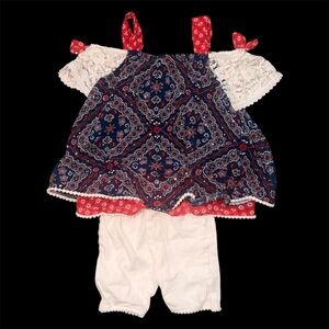 Little Lass Floral Navy and Red Set